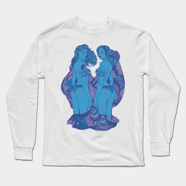 Mountain Blue Gemini Beauty Long Sleeve T-Shirt by kenallouis